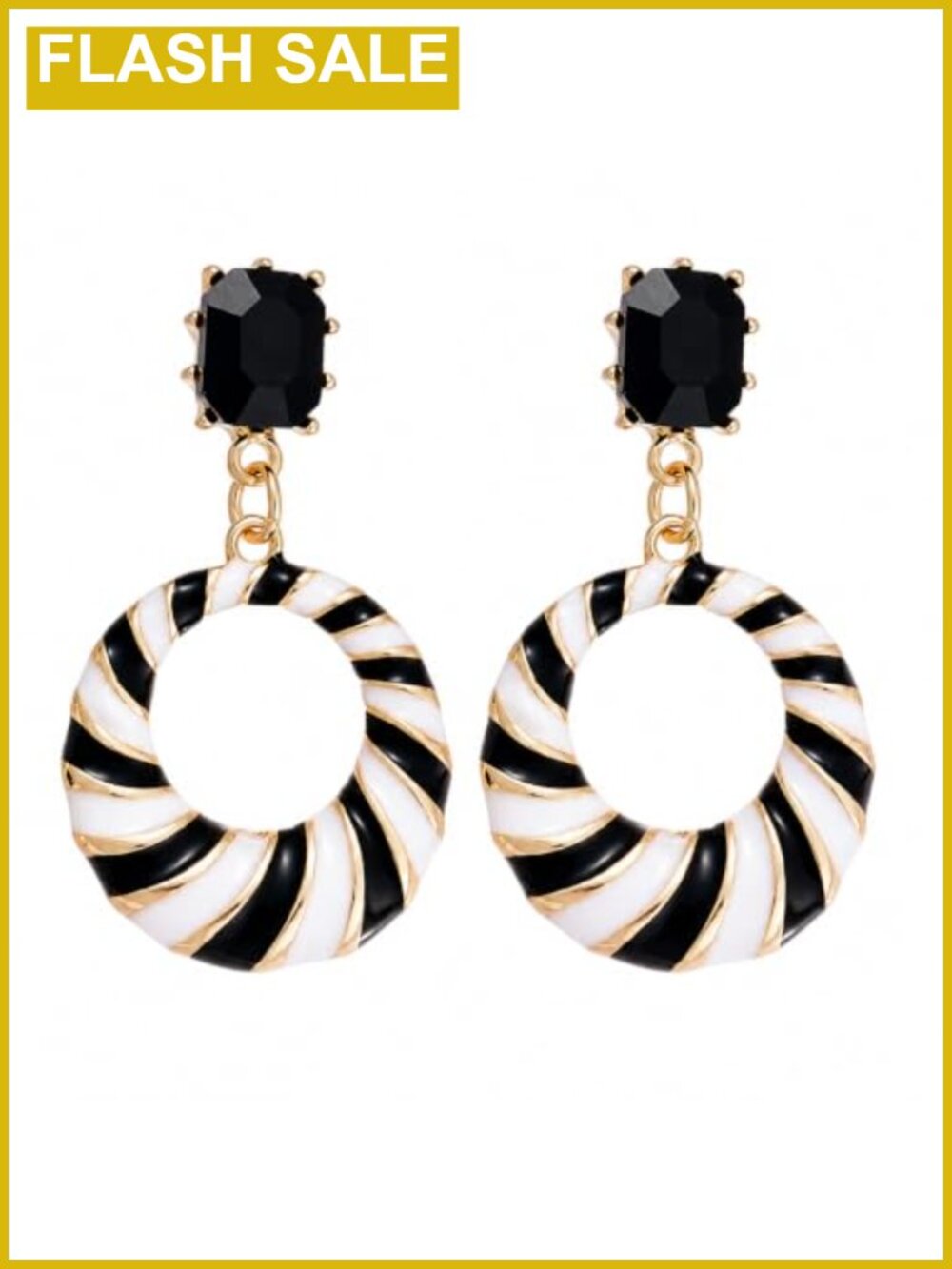 Geometric Striped Hoop Dangle Earrings Gold-Tone Metal Drop Women Jewelry